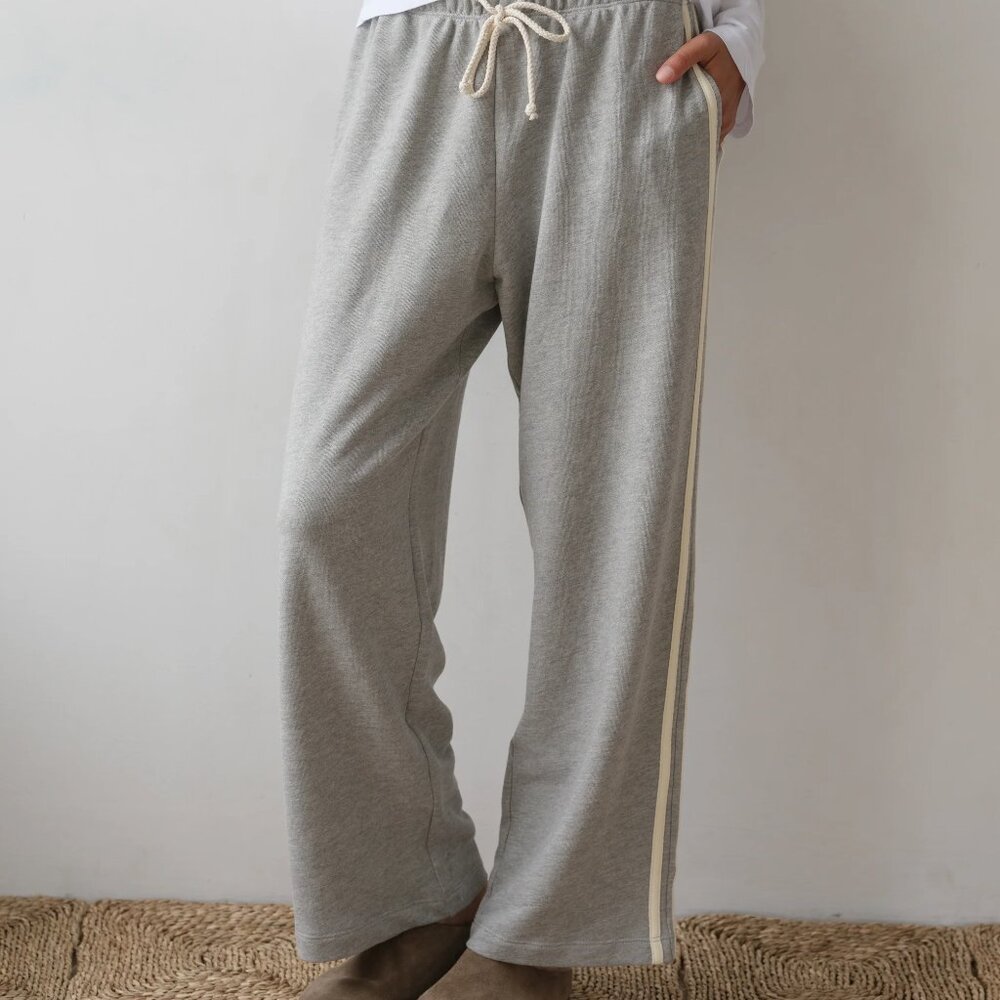 Donni. The Eco-Terry Stripe Crop Pant in Heather-Grey